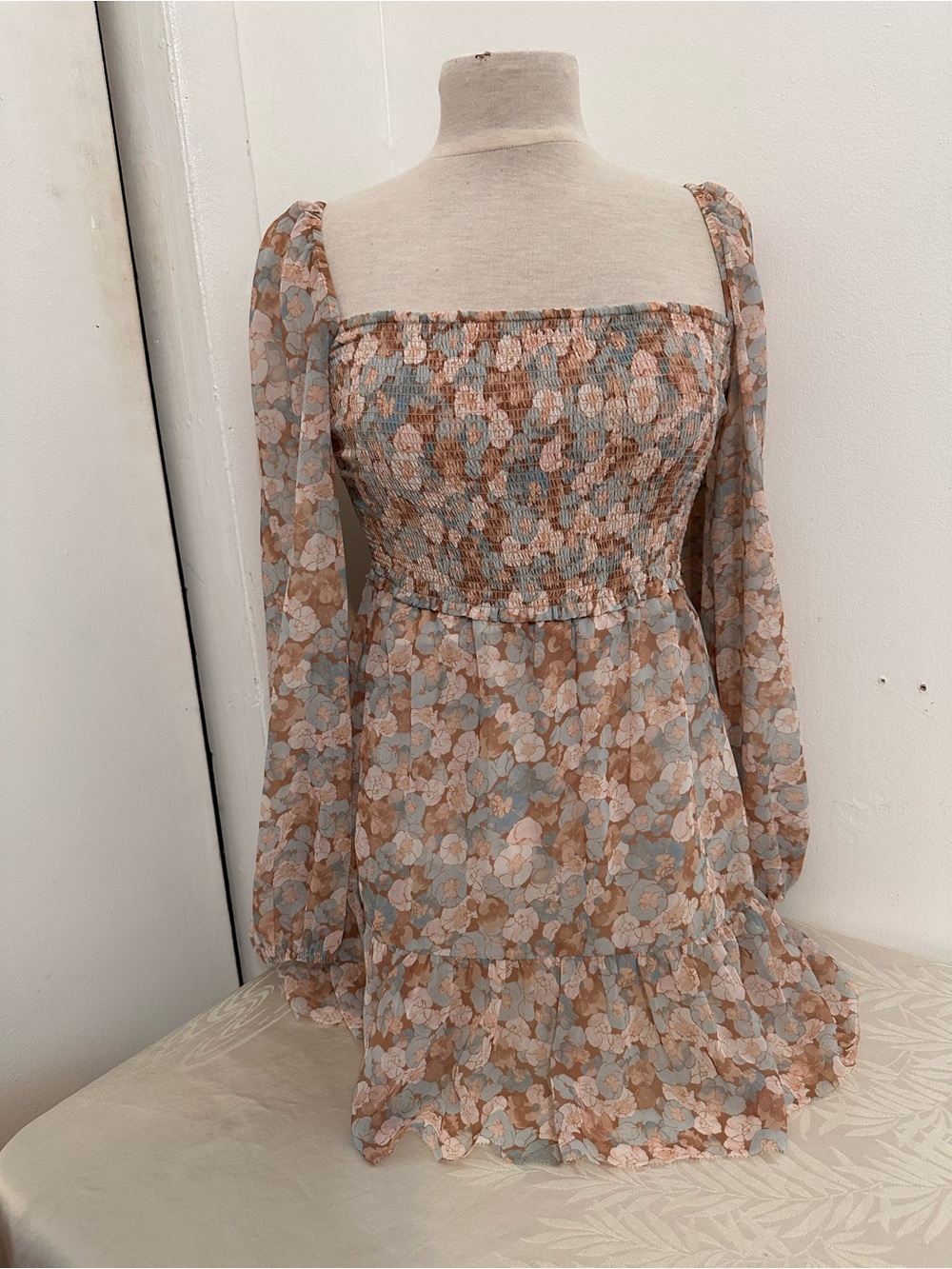 Wilfred Tempest Mini Dress Floral Smocked Square-Neck